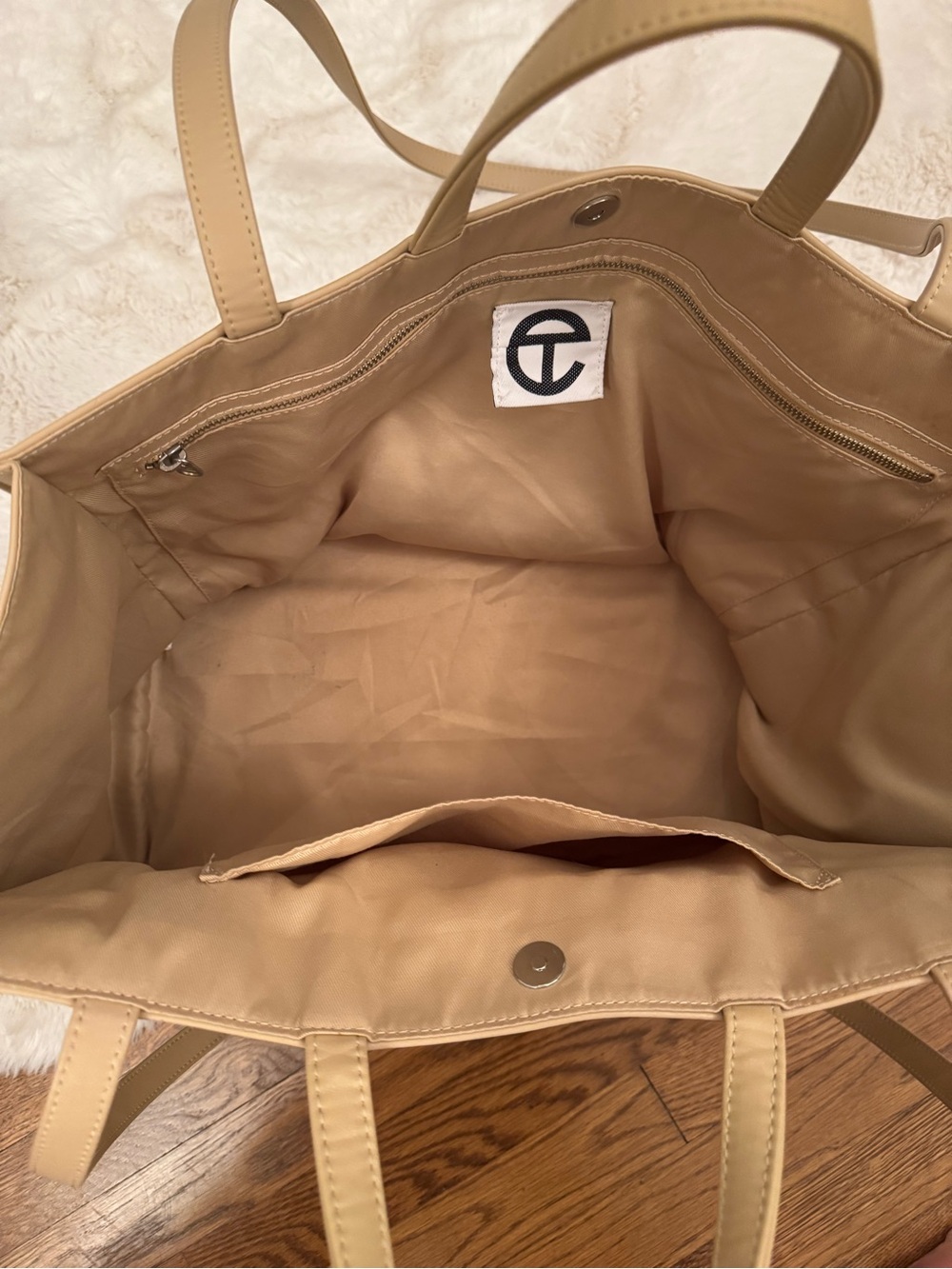 Telfar Cream Leather Shopping Tote with Debossed Logo - Picture 4 of 7